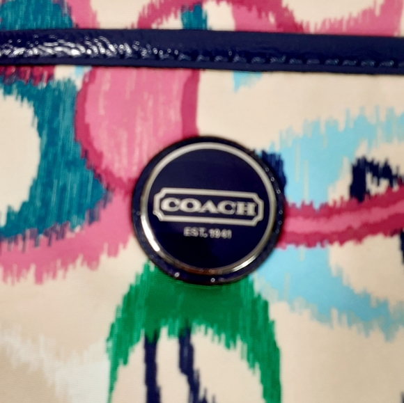 Coach multi color print logo canvas and leather satchel bag - Picture 12 of 16